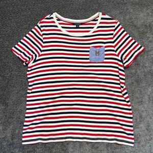 Tommy Hilfiger Women Striped Short Sleeve‎ T Shirt Pocket Detail Size IX